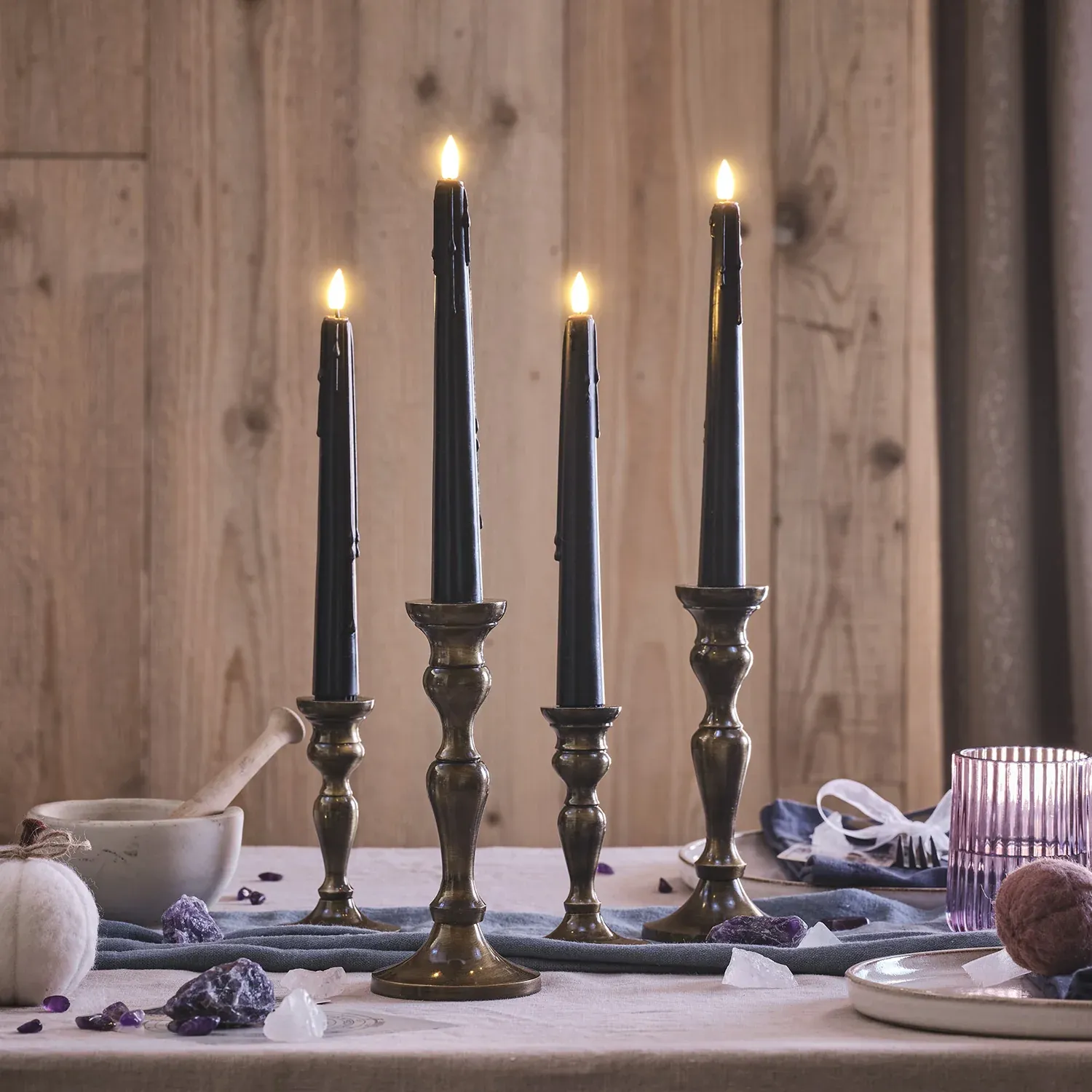 4 Chandelles TruGlow® Noires à Cire Coulante avec Télécommande – Image 2