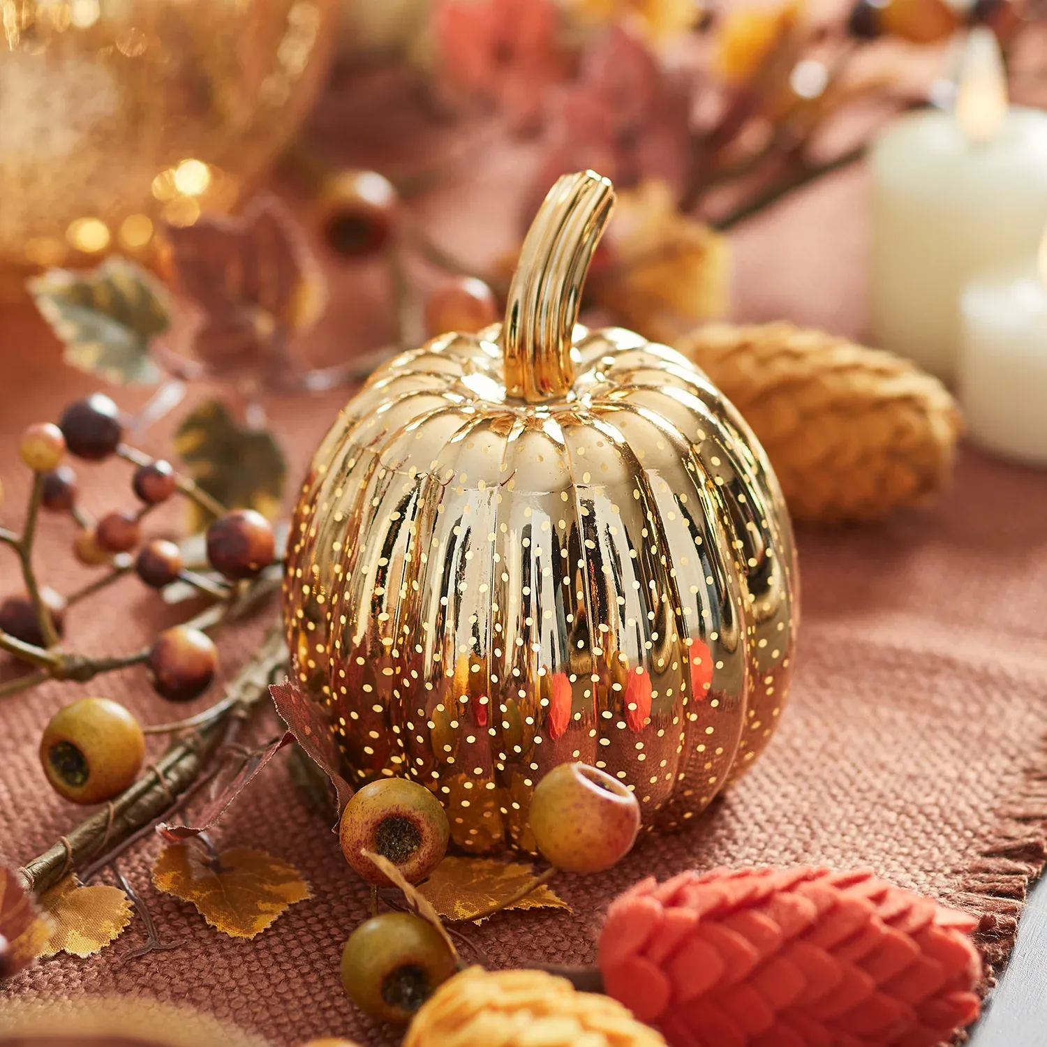 3 Citrouilles Lumineuses Mouchetées Cuivre en Verre – Image 7