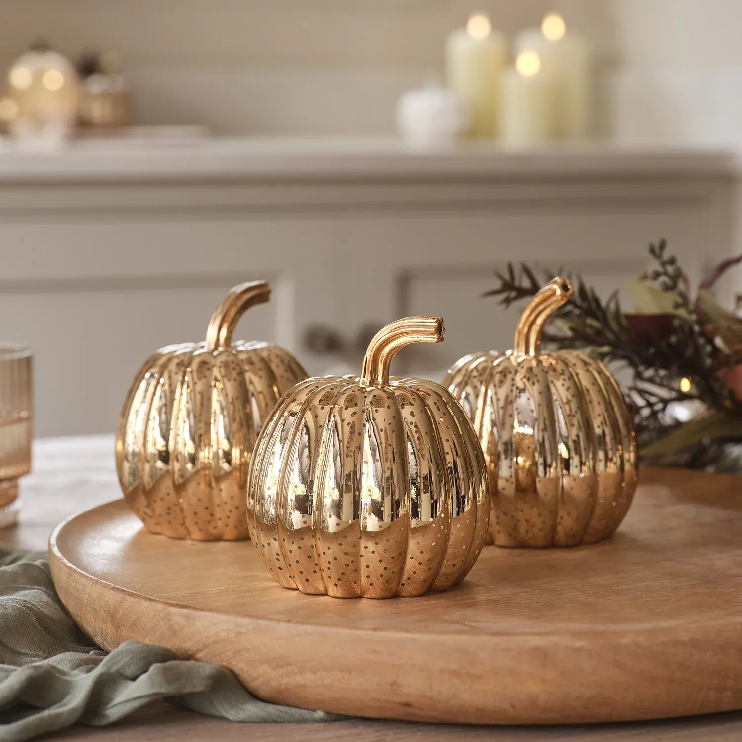 3 Citrouilles Lumineuses Mouchetées Cuivre en Verre – Image 2