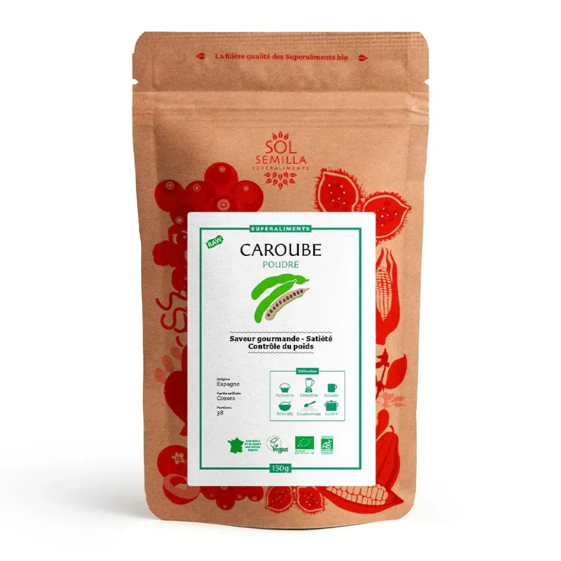 Poudre de Caroube crue Bio - 150 g - Sol Semilla