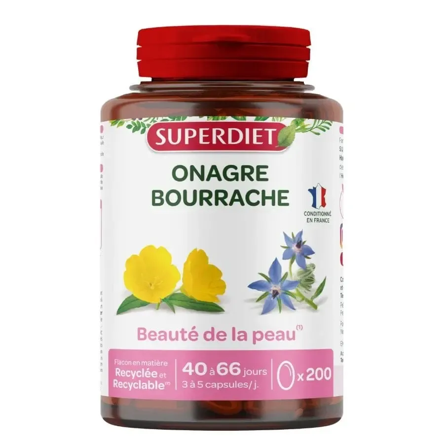Huiles onagre & bourrache (beauté de la peau) - 200 capsules - Superdiet